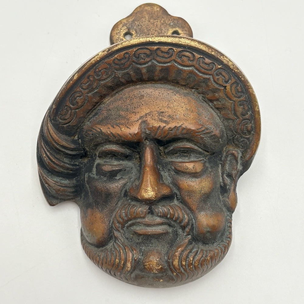 Antique Henry VIII Heavy Brass Bronze Door Knocker Tudor King Figural